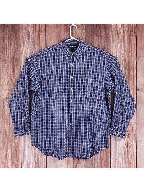 Ralph Lauren Other - Vtg Ralph Lauren Blaire Seersucker Mens XL Blue White Plaid LS Button Down Shirt